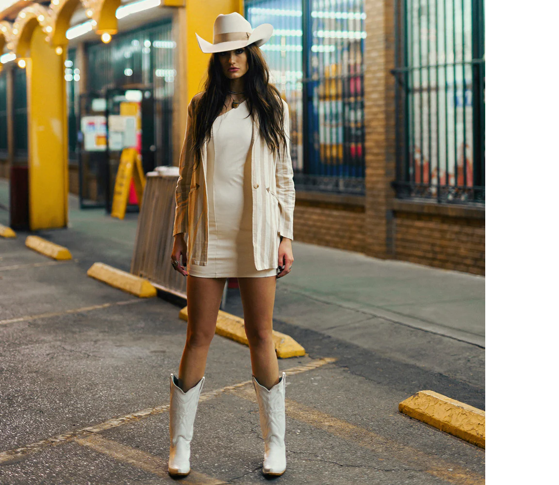 Anna Cowgirl Wedding Boots in White