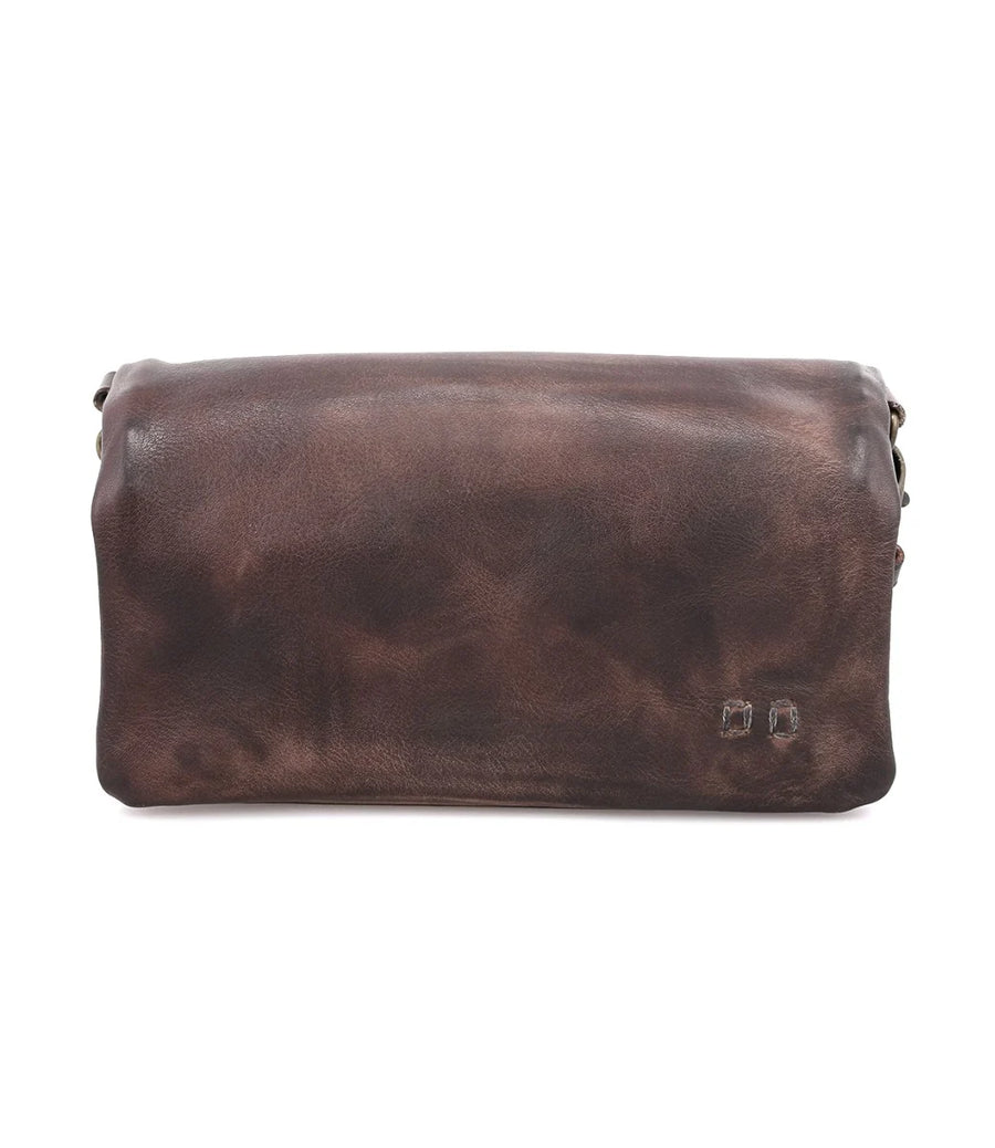 Front view of Cadence Rustic Western Leather Crossbody Bag in Teak Rustic featuring minimalist distressed leather exterior and vintage rustic appeal