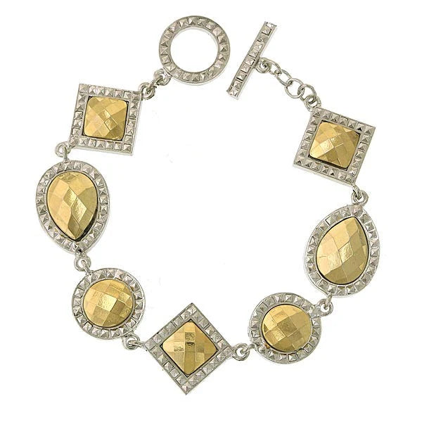 Fusion Lux Geometric Toggle Bracelet featuring faceted gold-tone geometric stones in textured silver-tone settings