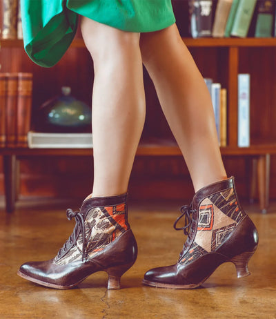 Jacquelyn Victorian Lace Up Leather Boots in Brown Rustic by Oak Tree Farms