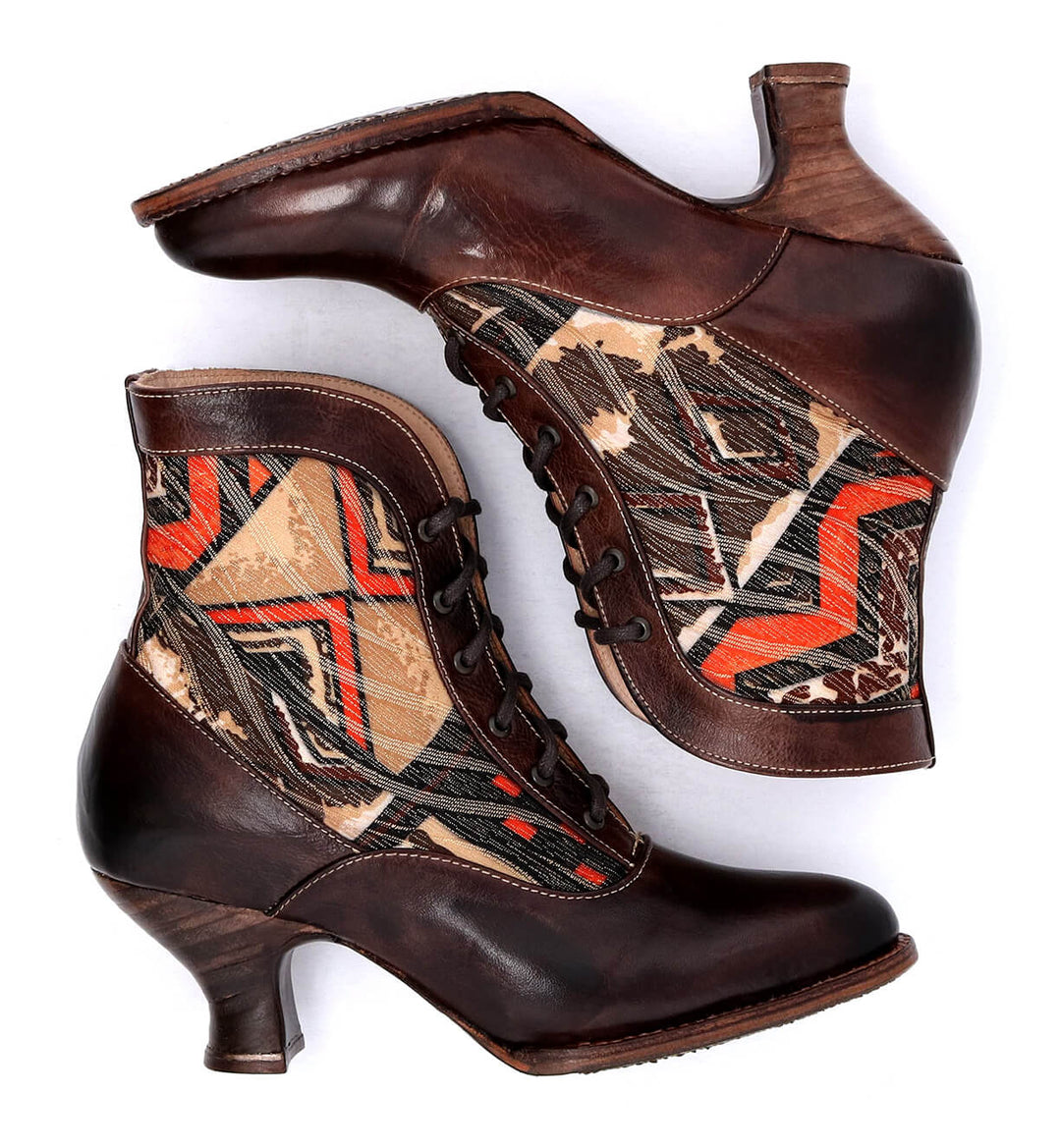 Jacquelyn Victorian Lace Up Leather Boots in Brown Rustic by Oak
