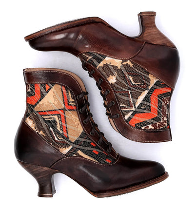 Jacquelyn Victorian Lace Up Leather Boots in Brown Rustic by Oak Tree Farms