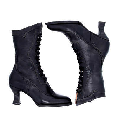 Modern Victorian Lace Up Leather Boots in Black Oak Tree Farms