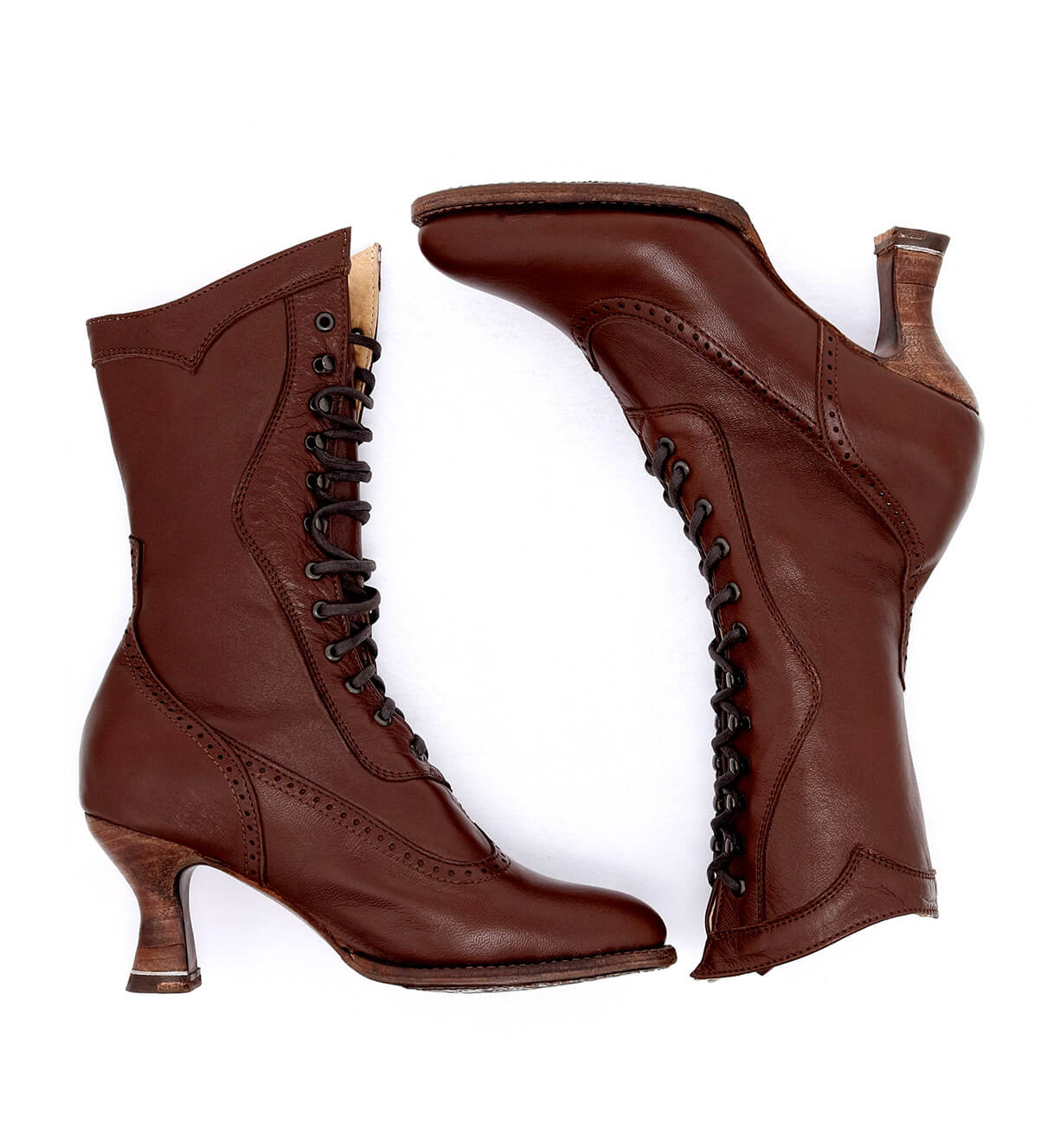 Modern Victorian Lace Up Leather Boots in Cognac Oak Tree Farms