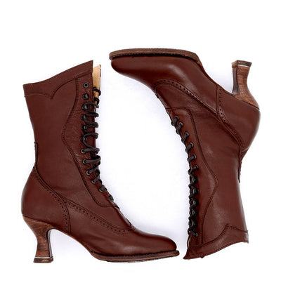 Modern Victorian Lace Up Leather Boots in Cognac