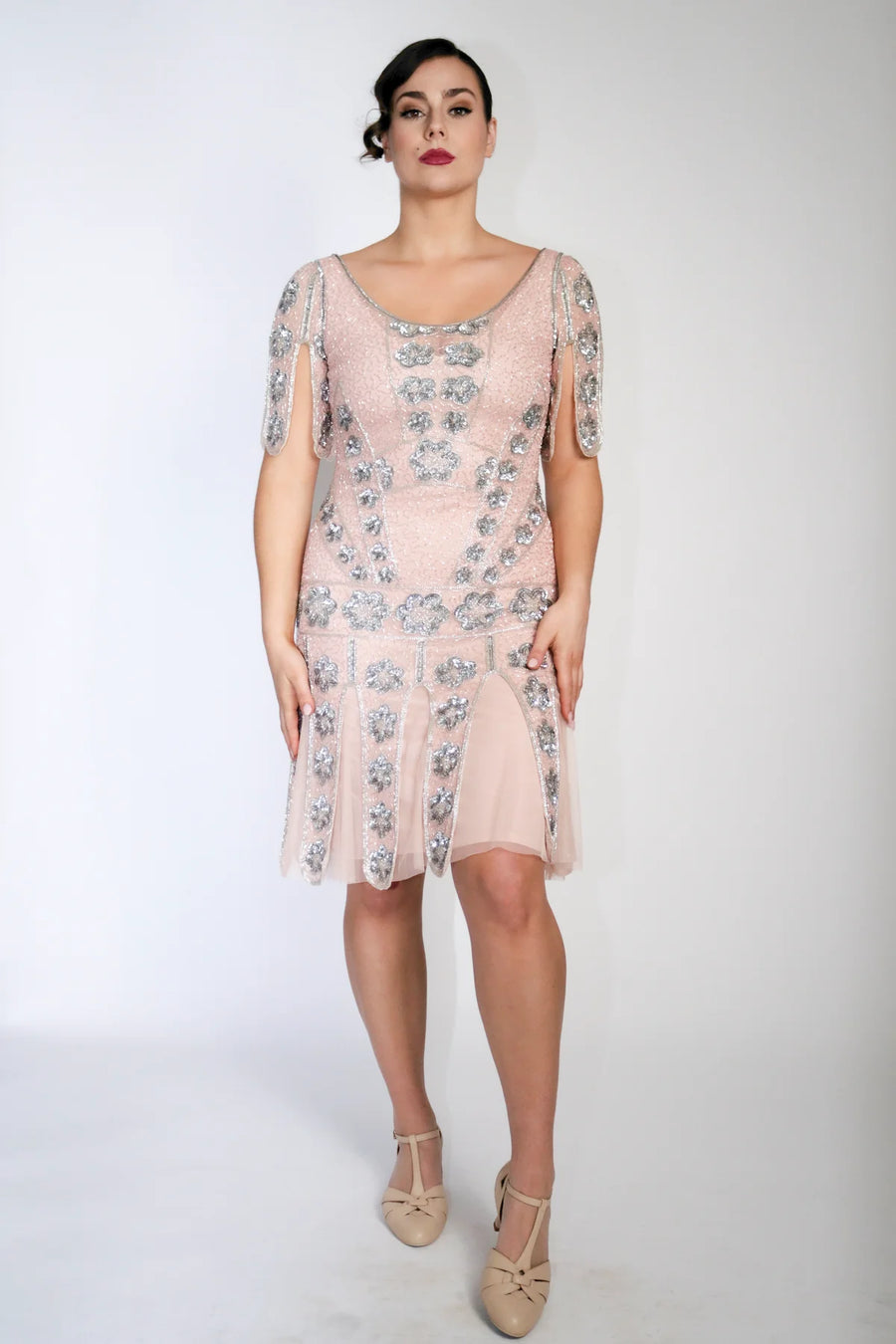 Margot Gatsby Inspired Beaded Dress in Nude Blush