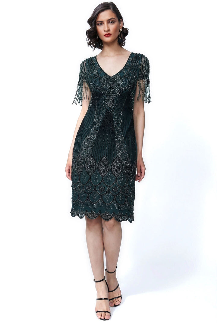 Marta 1920s Flapper Style Dress in Forest Green 3X / Green