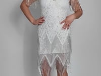 Celeste Art Deco Beaded Dress in White by WardrobeShop