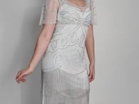 Josephine Gatsby Fringe Beaded Dress Gown in White by WardrobeShop