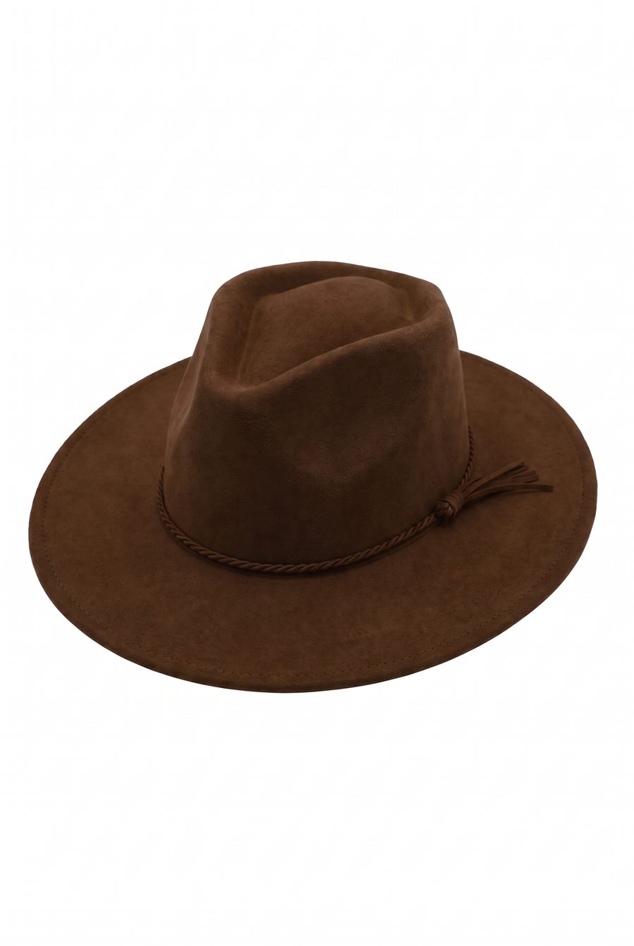 Sierra Wide Brim Rancher Hat in Dark Brown with braided band and wide brim, angled front view