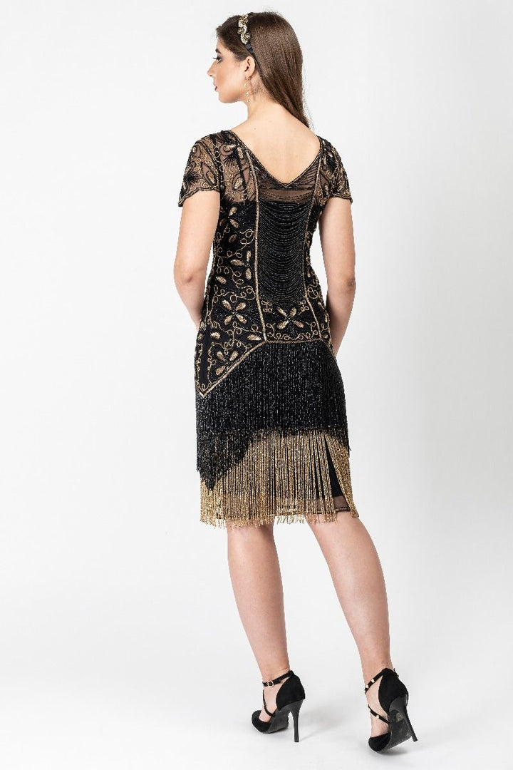 slim fit dress slacks Edith Flapper Style Fringe Dress in Black Gold – WardrobeShop