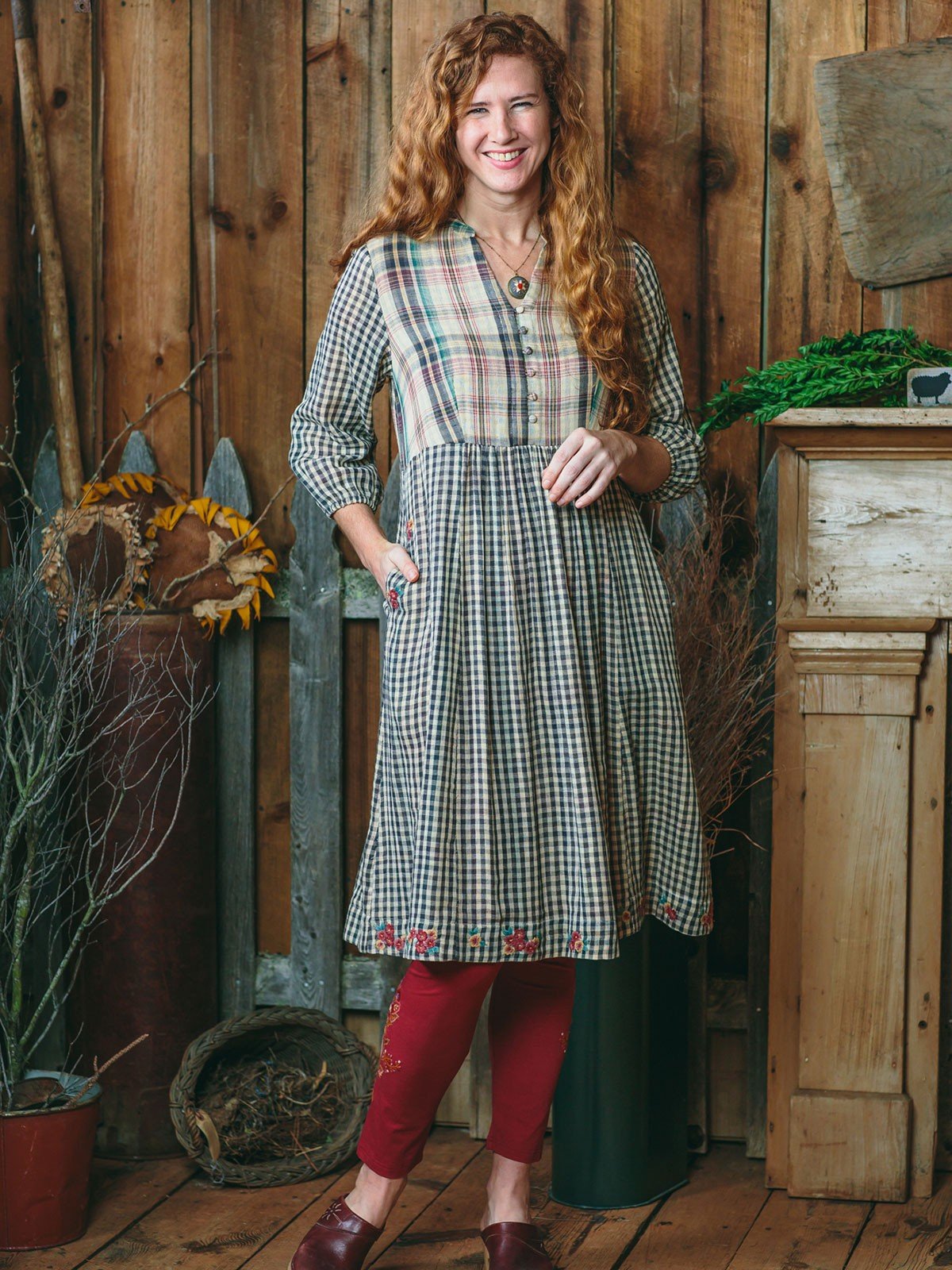 Genevieve Dress in Charcoal Check | April Cornell - SOLD OUT