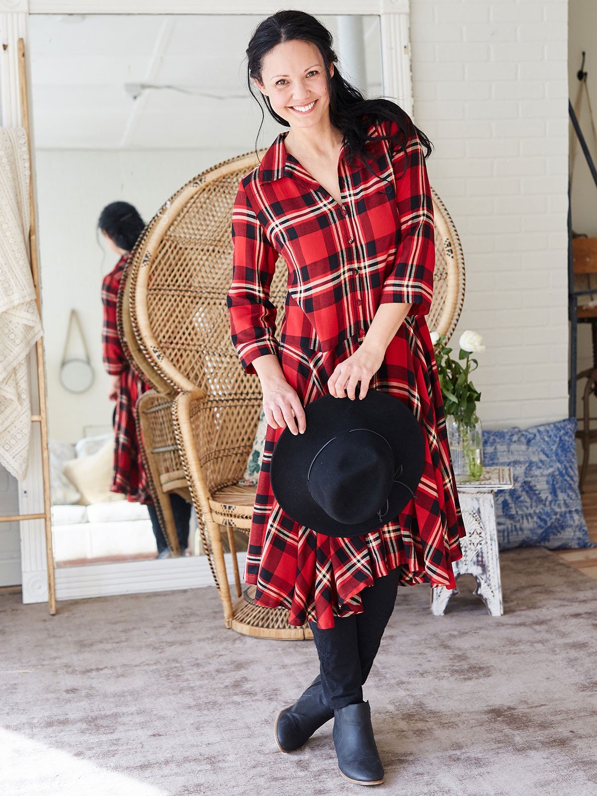 Rhodes Dress in Red Navy by April Cornell