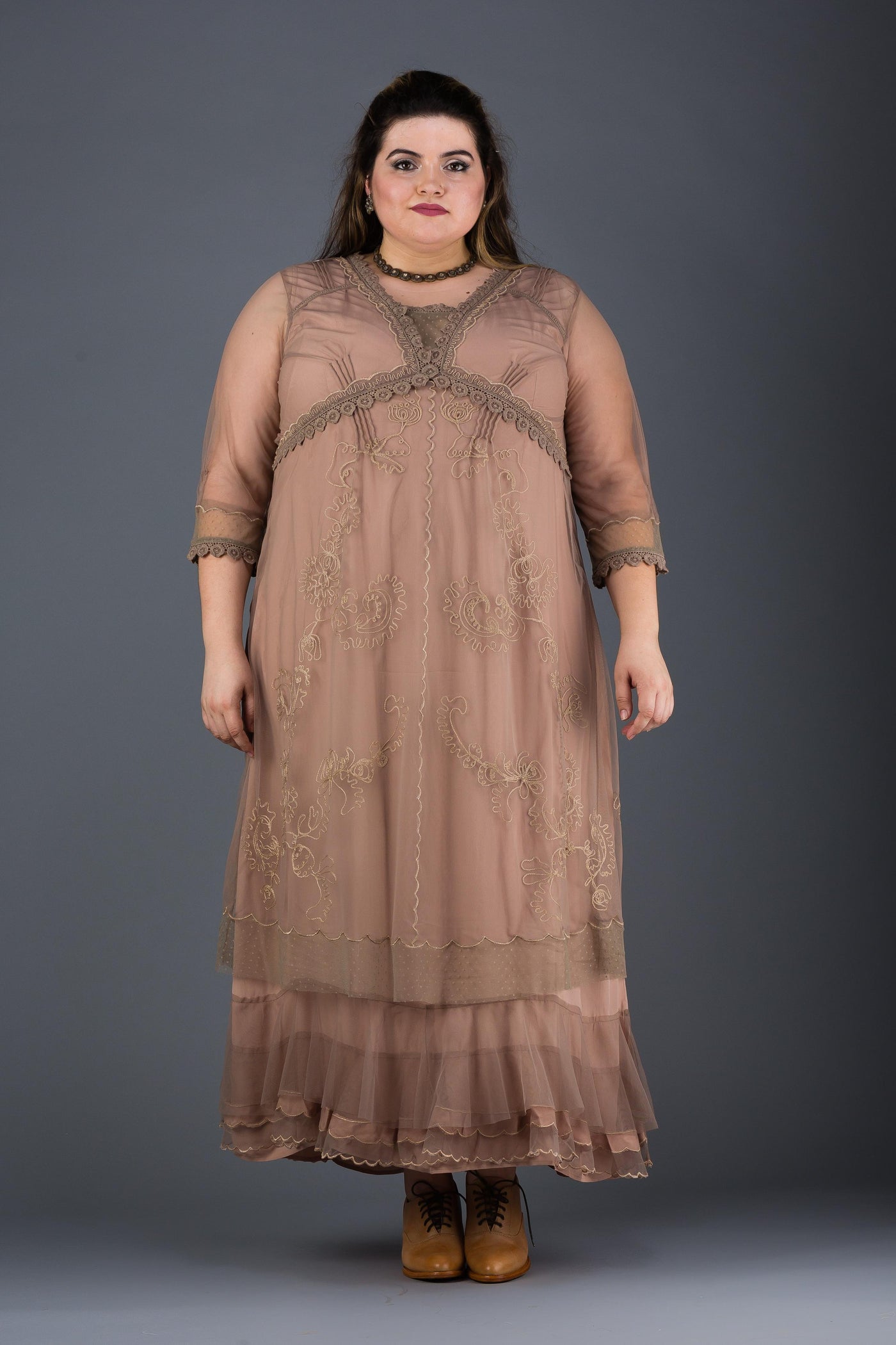 Plus SIze Vintage Style Party Gown in Sand by Nataya