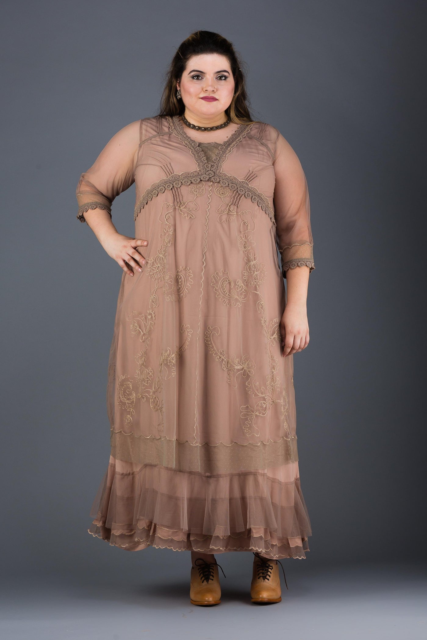 Plus SIze Vintage Style Party Gown in Sand by Nataya