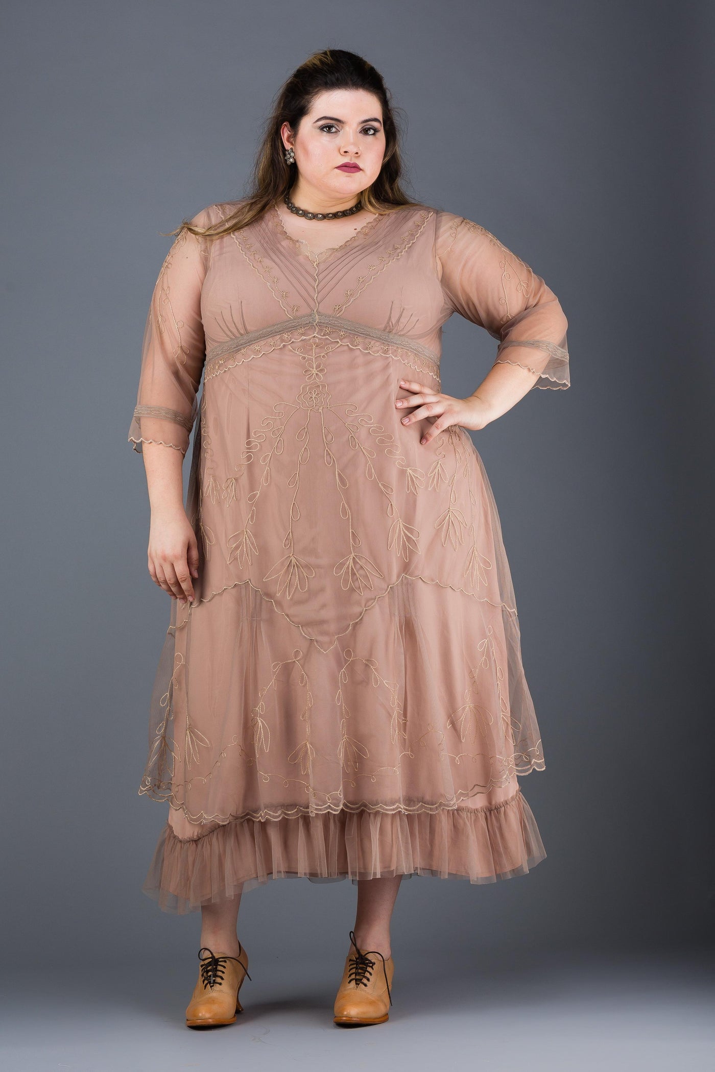 Plus Size Somewhere in Time Dress in Sand by Nataya