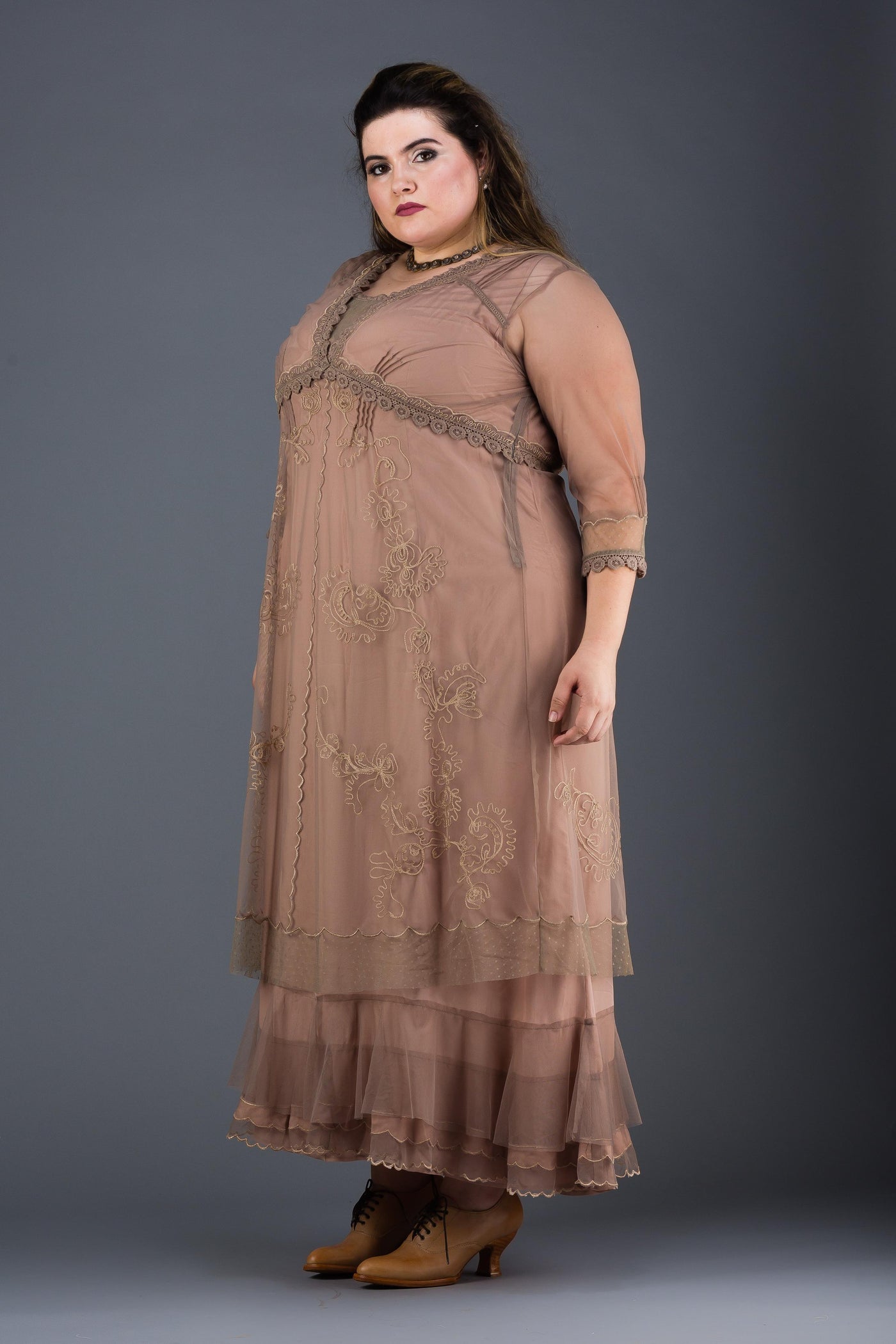 Plus SIze Vintage Style Party Gown in Sand by Nataya