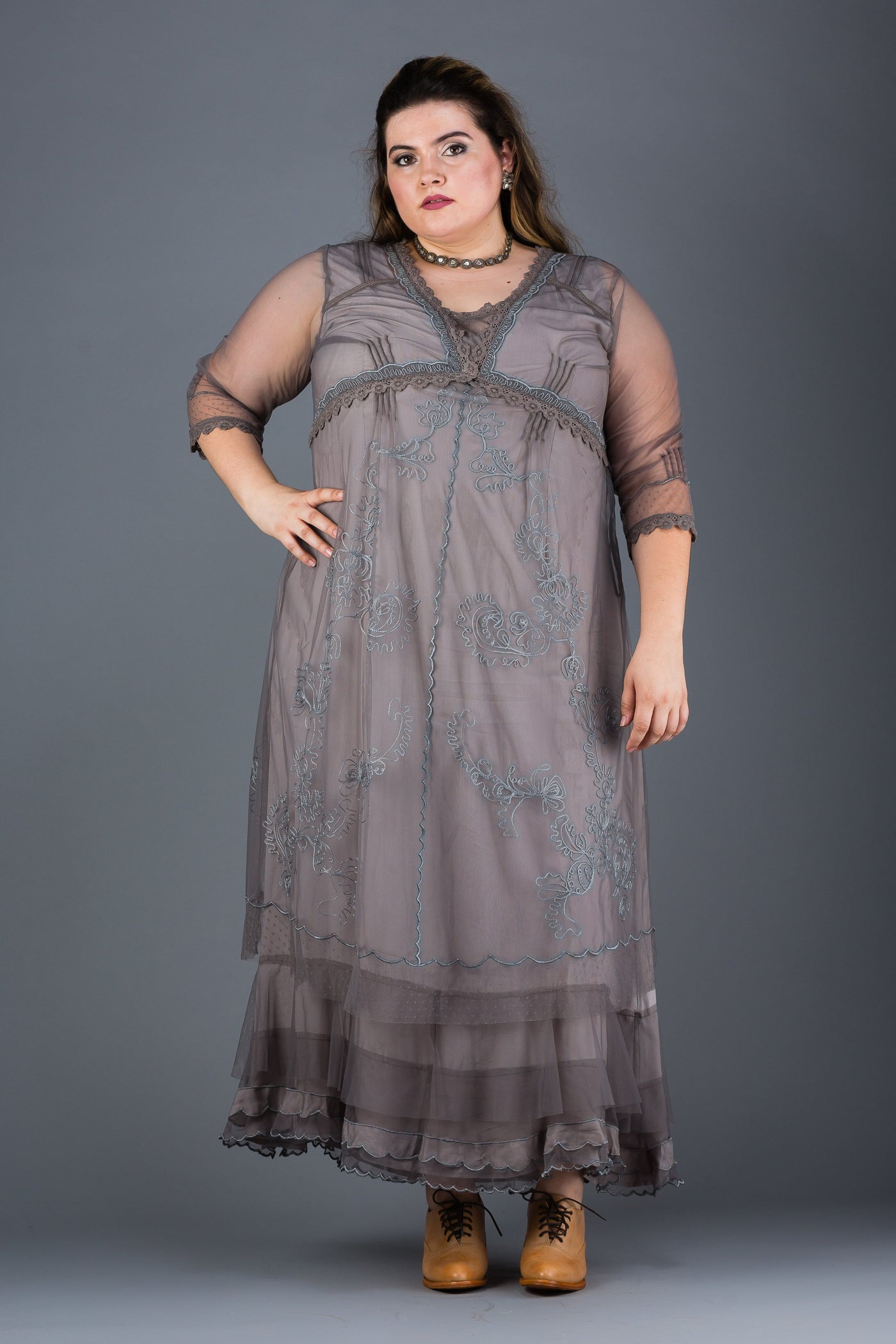 Plus SIze Vintage Style Party Gown in Smoke by Nataya