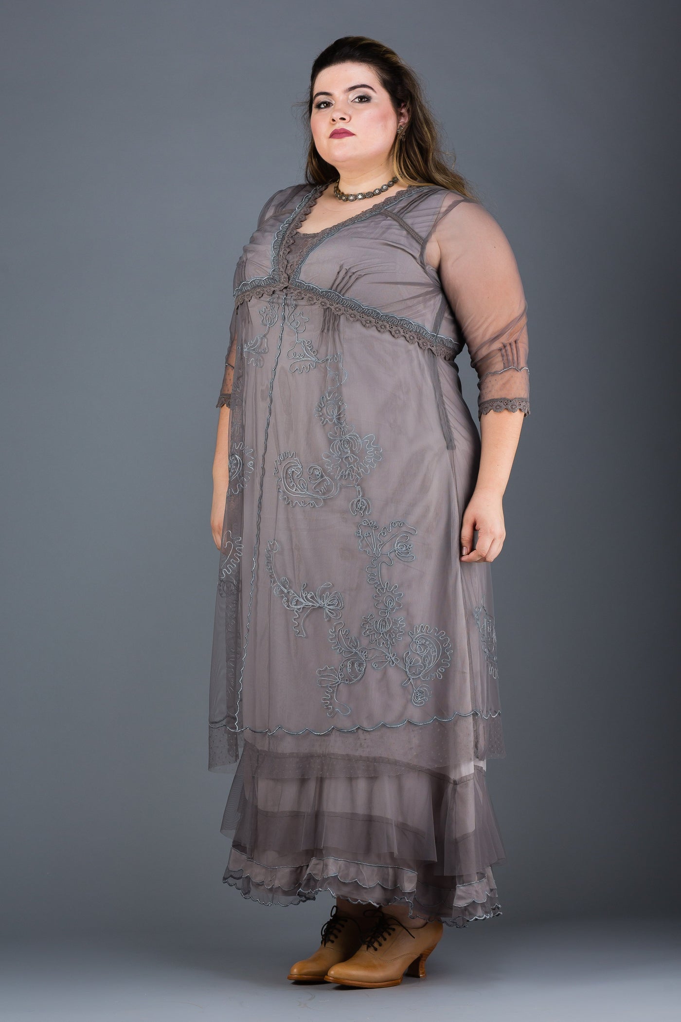 Plus SIze Vintage Style Party Gown in Smoke by Nataya