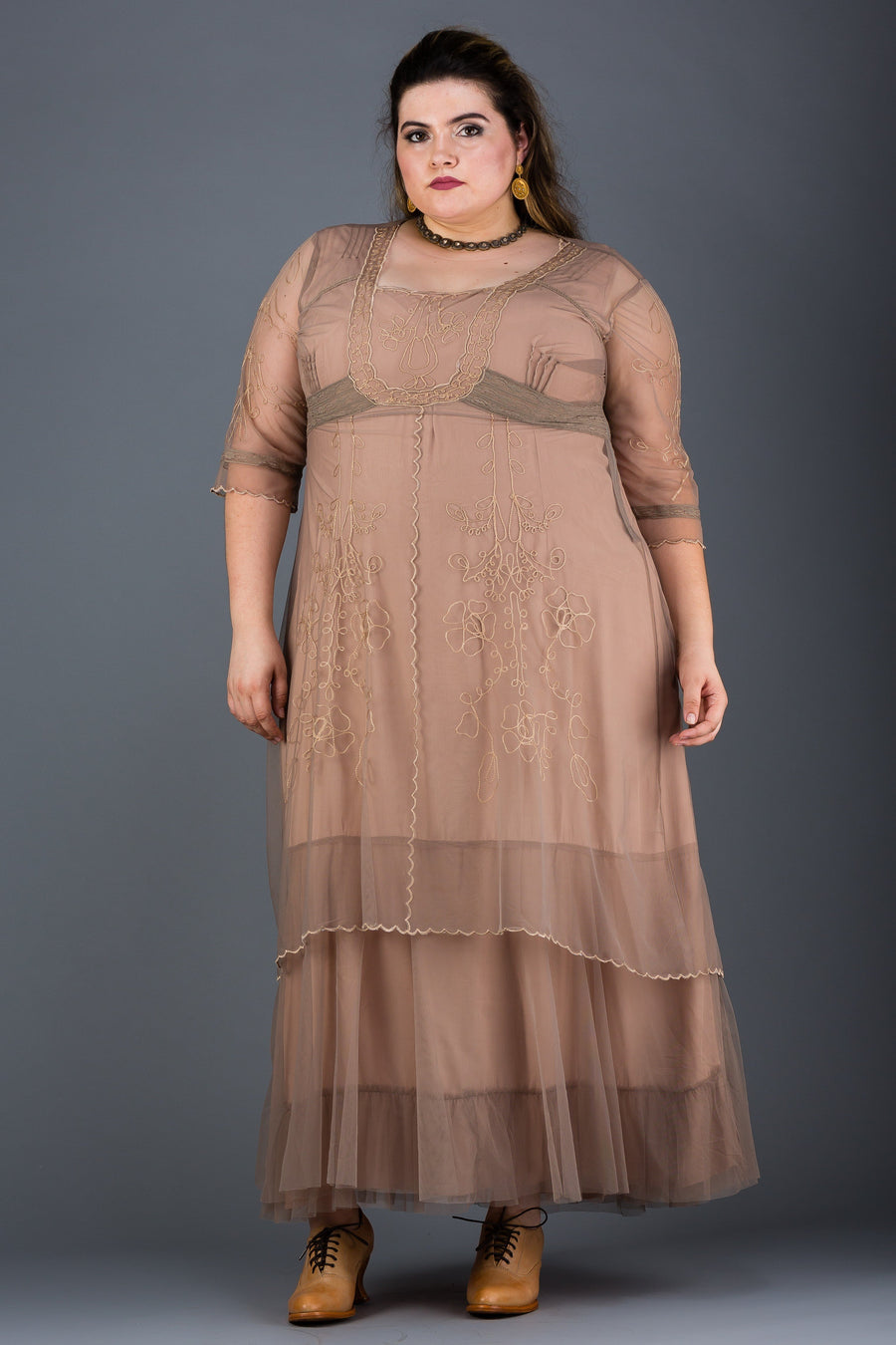Plus Size Victoria Vintage Style Party Gown in Sand by Nataya