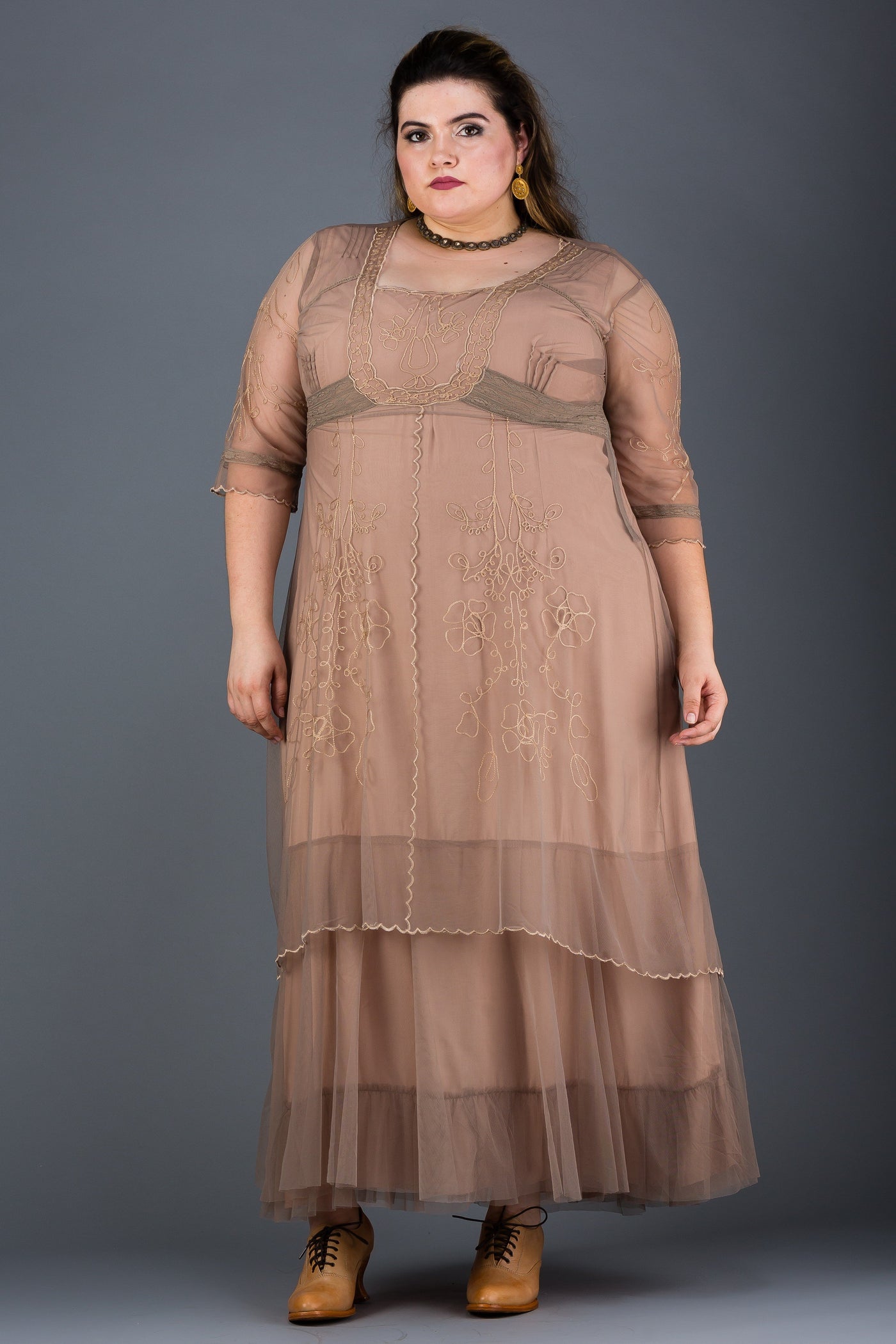 Plus Size Victoria Vintage Style Party Gown in Sand by Nataya