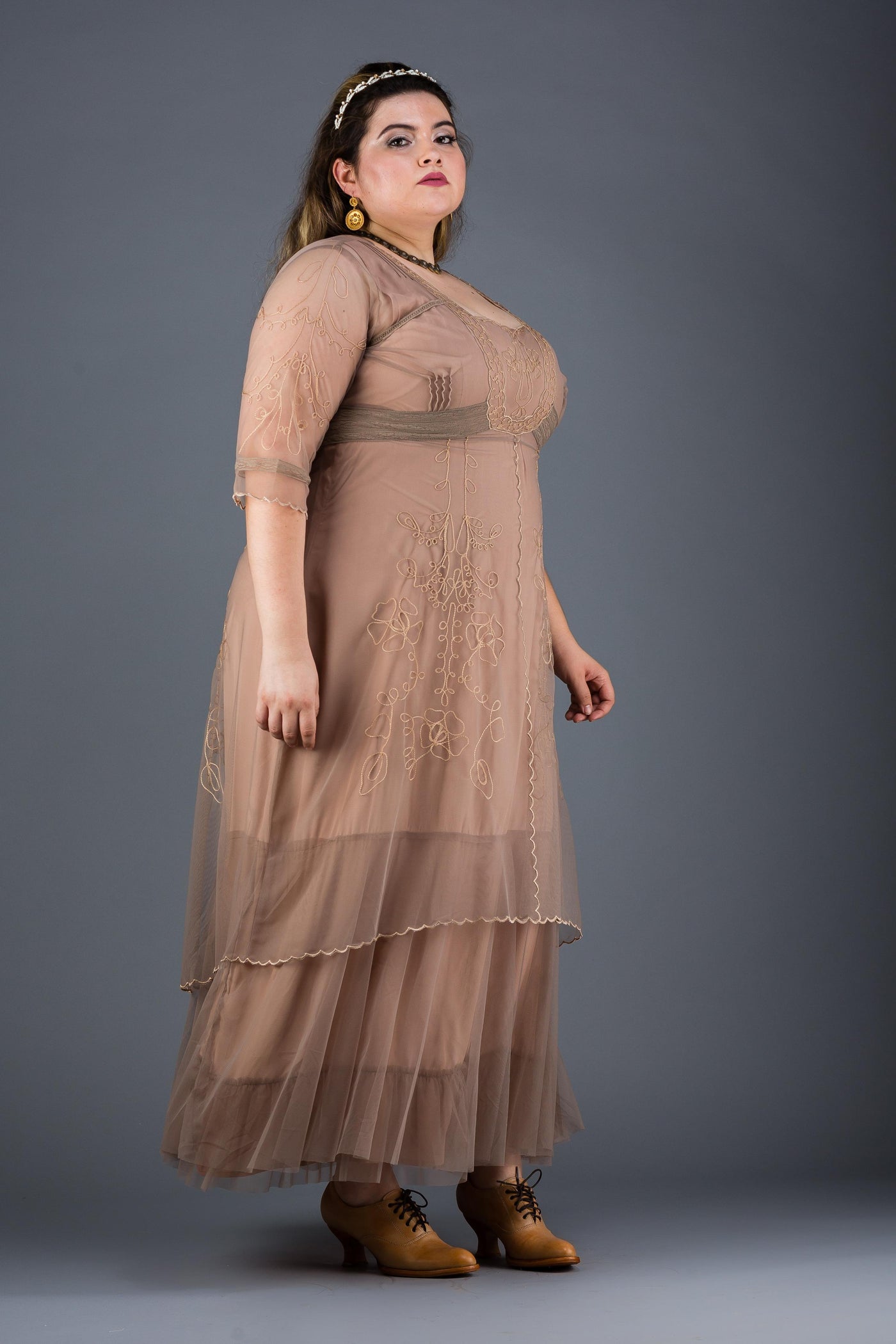 Plus Size Victoria Vintage Style Party Gown in Sand by Nataya