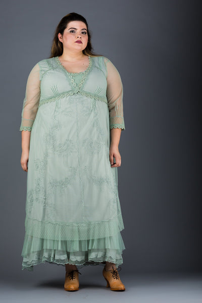 Plus SIze Vintage Style Party Gown in Moss by Nataya