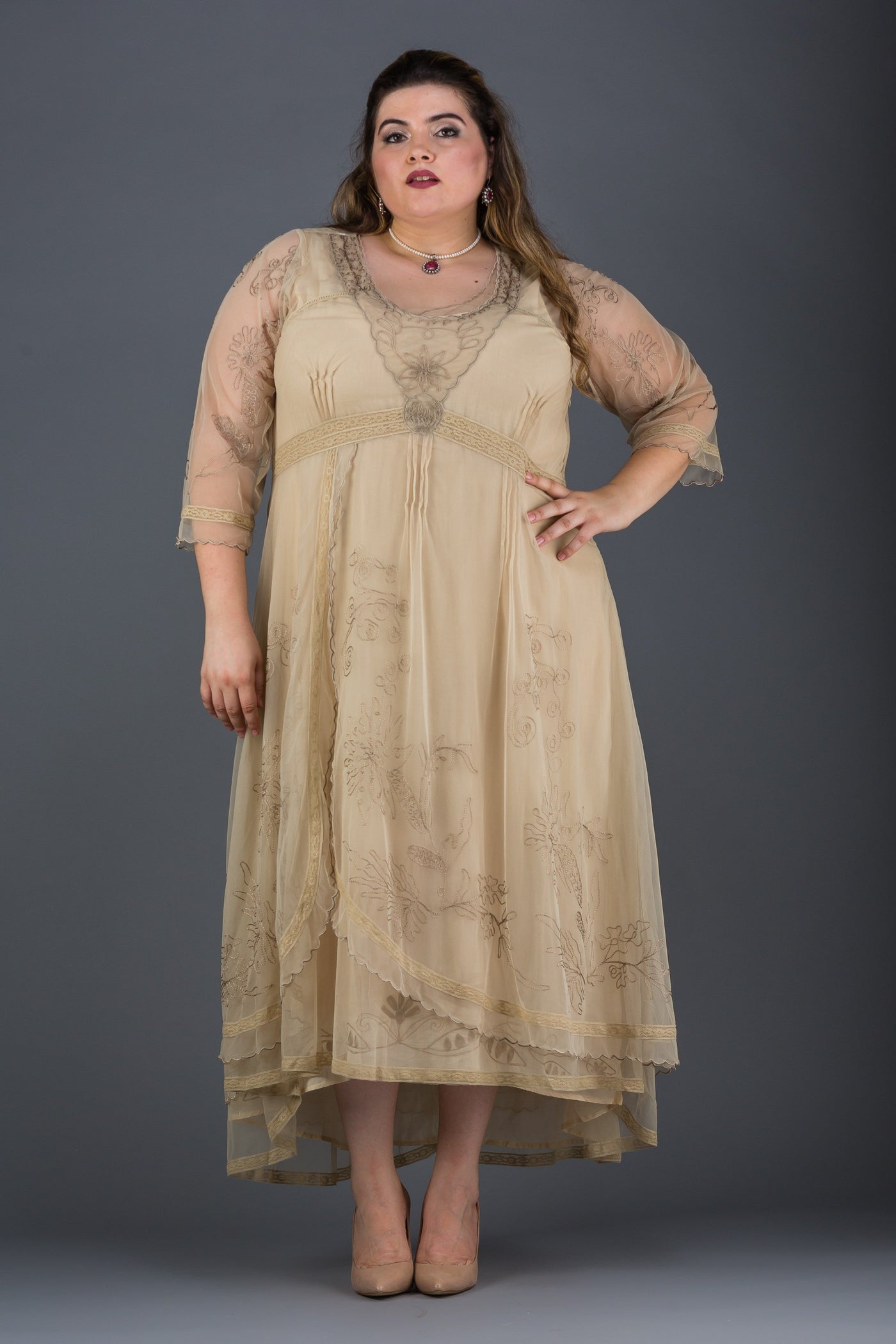 Plus SIze Downton Abbey Gown in Pearl by Nataya
