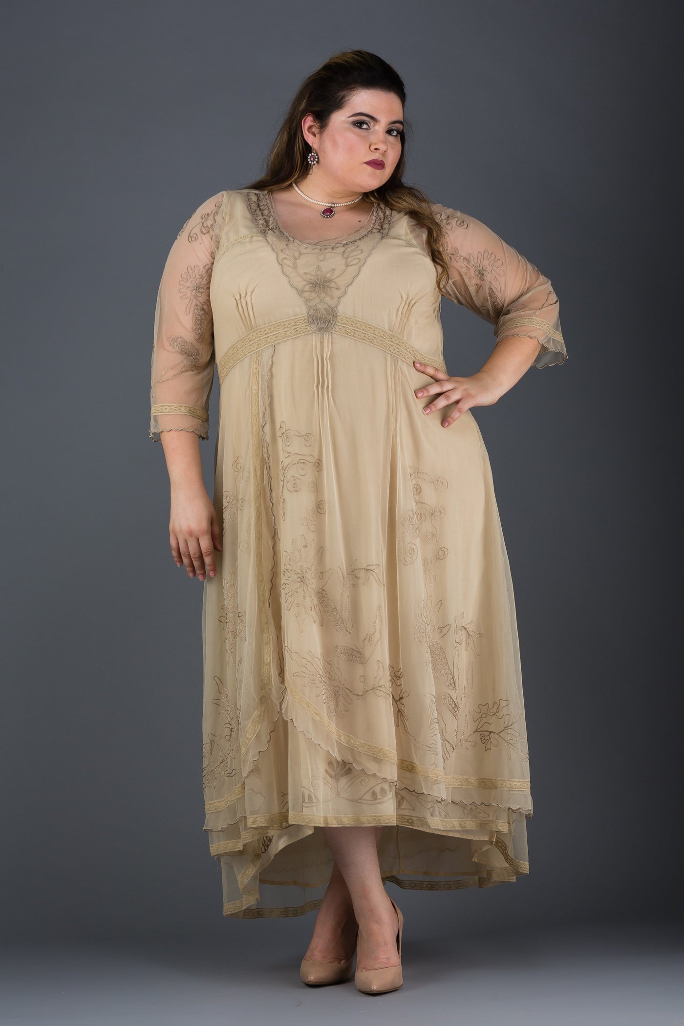 Plus SIze Downton Abbey Gown in Pearl by Nataya