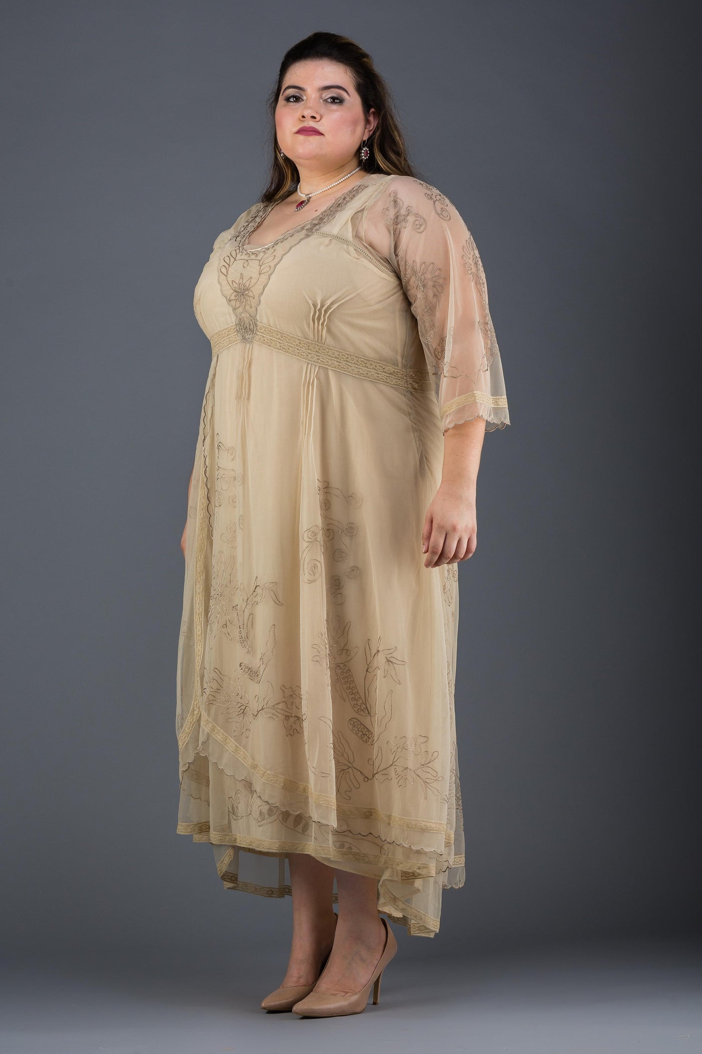 Plus SIze Downton Abbey Gown in Pearl by Nataya