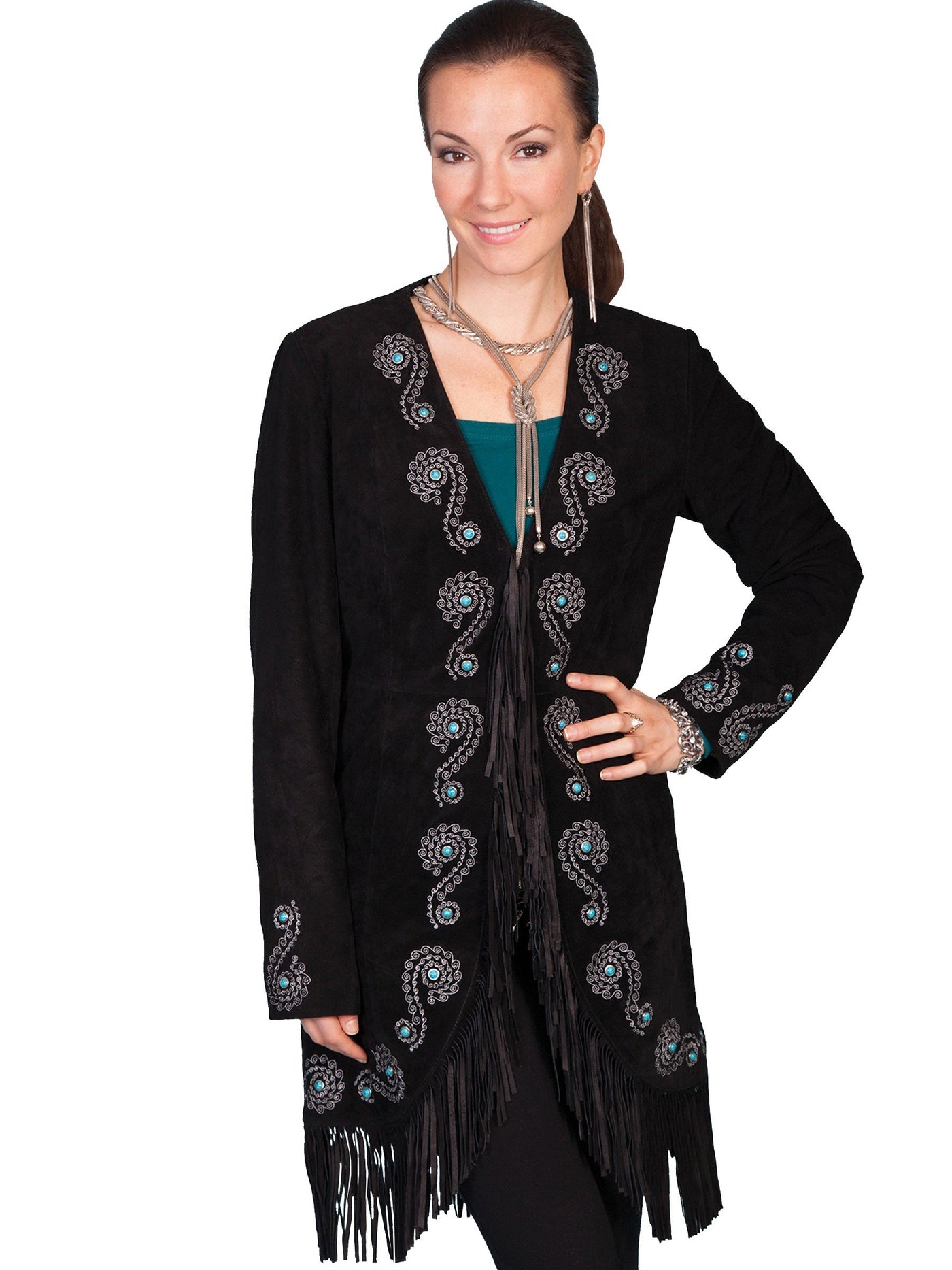 Desert Rose Suede Coat in Black by Scully Leather