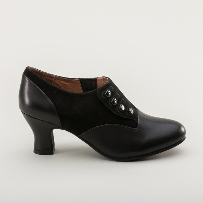 Greta Retro Side-Button Shoes in Black by Royal Vintage Shoes