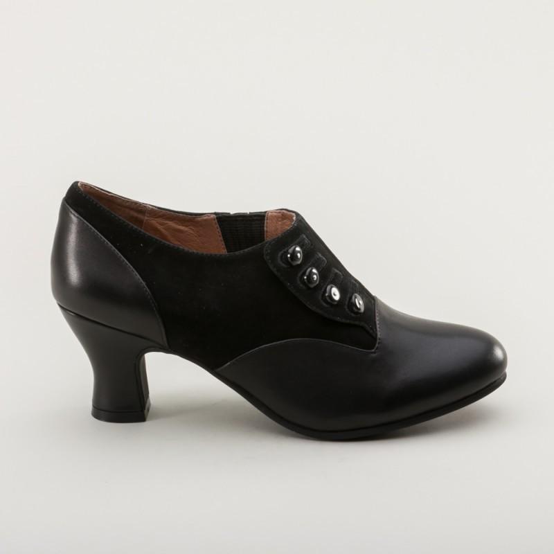 Greta Retro Side-Button Shoes in Black