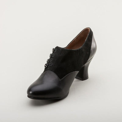 Greta Retro Side-Button Shoes in Black