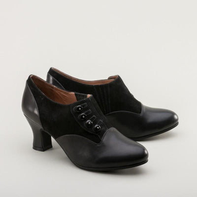 Greta Retro Side-Button Shoes in Black