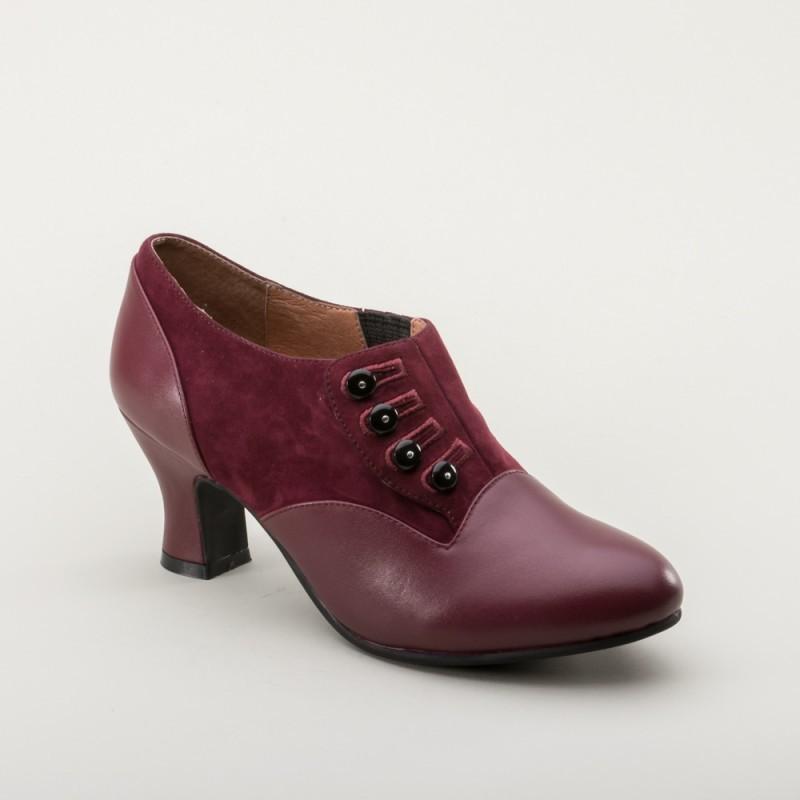 Greta Retro Side-Button Shoes in Garnet by Royal Vintage Shoes