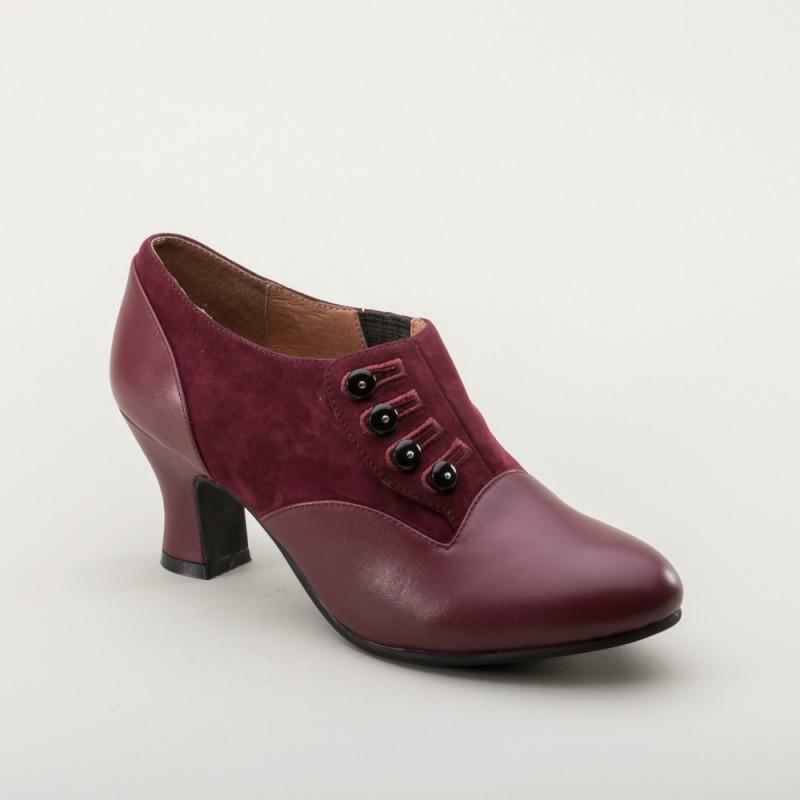 Greta Retro Side-Button Shoes in Garnet - SOLD OUT