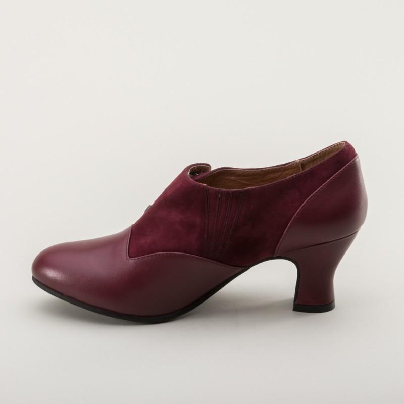 Greta Retro Side-Button Shoes in Garnet by Royal Vintage Shoes