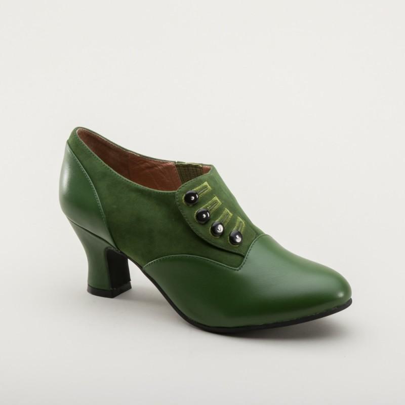 Greta Retro Side-Button Shoes in Green by Royal Vintage Shoes