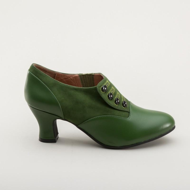 Greta Retro Side-Button Shoes in Green - SOLD OUT