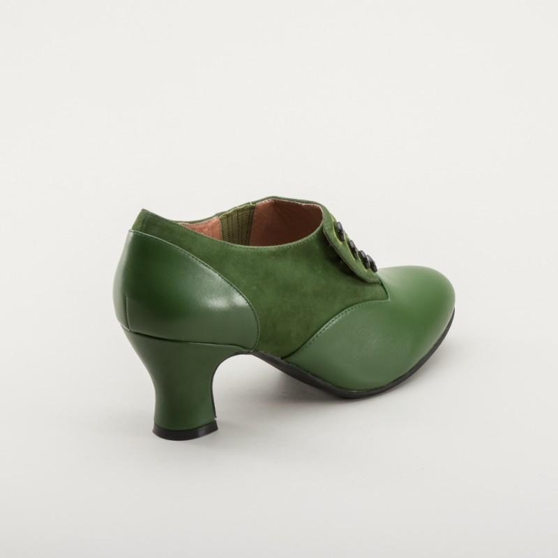 Greta Retro Side-Button Shoes in Green by Royal Vintage Shoes