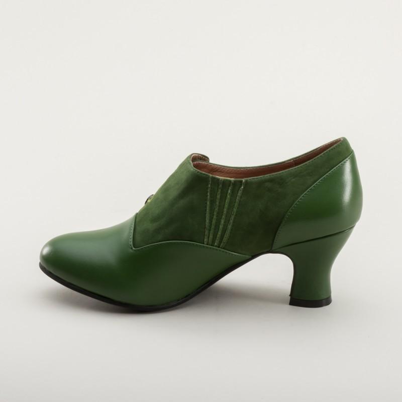 Greta Retro Side-Button Shoes in Green by Royal Vintage Shoes