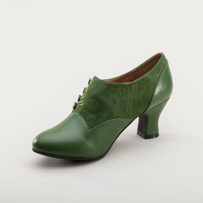 Greta Retro Side-Button Shoes in Green by Royal Vintage Shoes