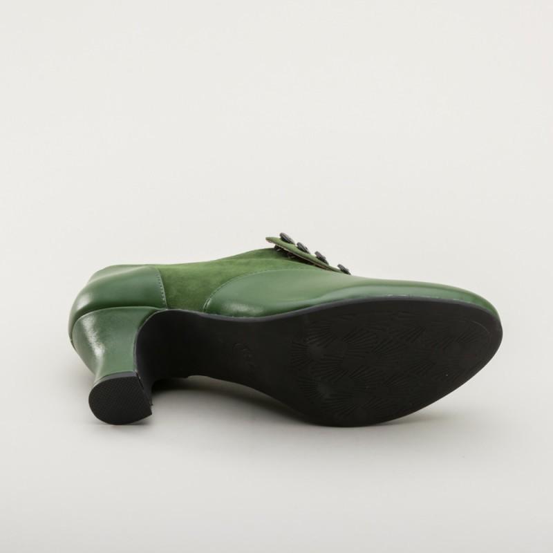 Greta Retro Side-Button Shoes in Green by Royal Vintage Shoes