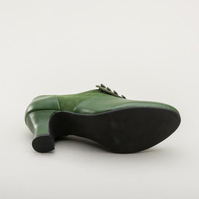 Greta Retro Side-Button Shoes in Green - SOLD OUT