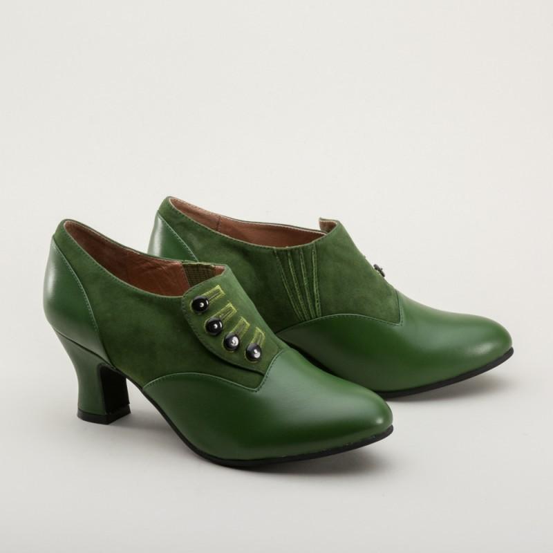 Greta Retro Side-Button Shoes in Green by Royal Vintage Shoes