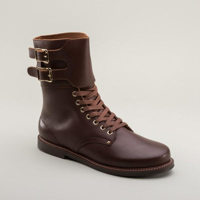 Rosie 1940s Double-Buckle Boots in Brown by Royal Vintage Shoes