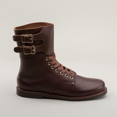 Rosie 1940s Double-Buckle Boots in Brown by Royal Vintage Shoes
