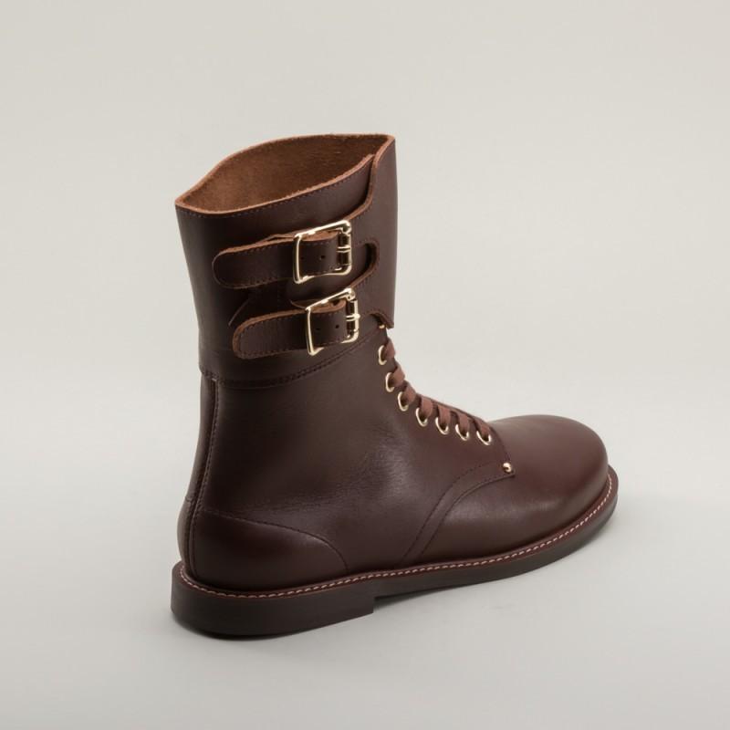 Rosie 1940s Double-Buckle Boots in Brown by Royal Vintage Shoes