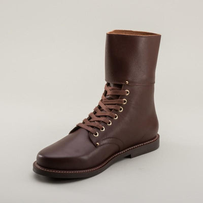 Rosie 1940s Double-Buckle Boots in Brown by Royal Vintage Shoes